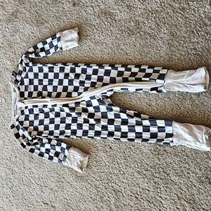 Little One Shop Bamboo Checkered Black and White Kids One Piece Sleeper 3-6M